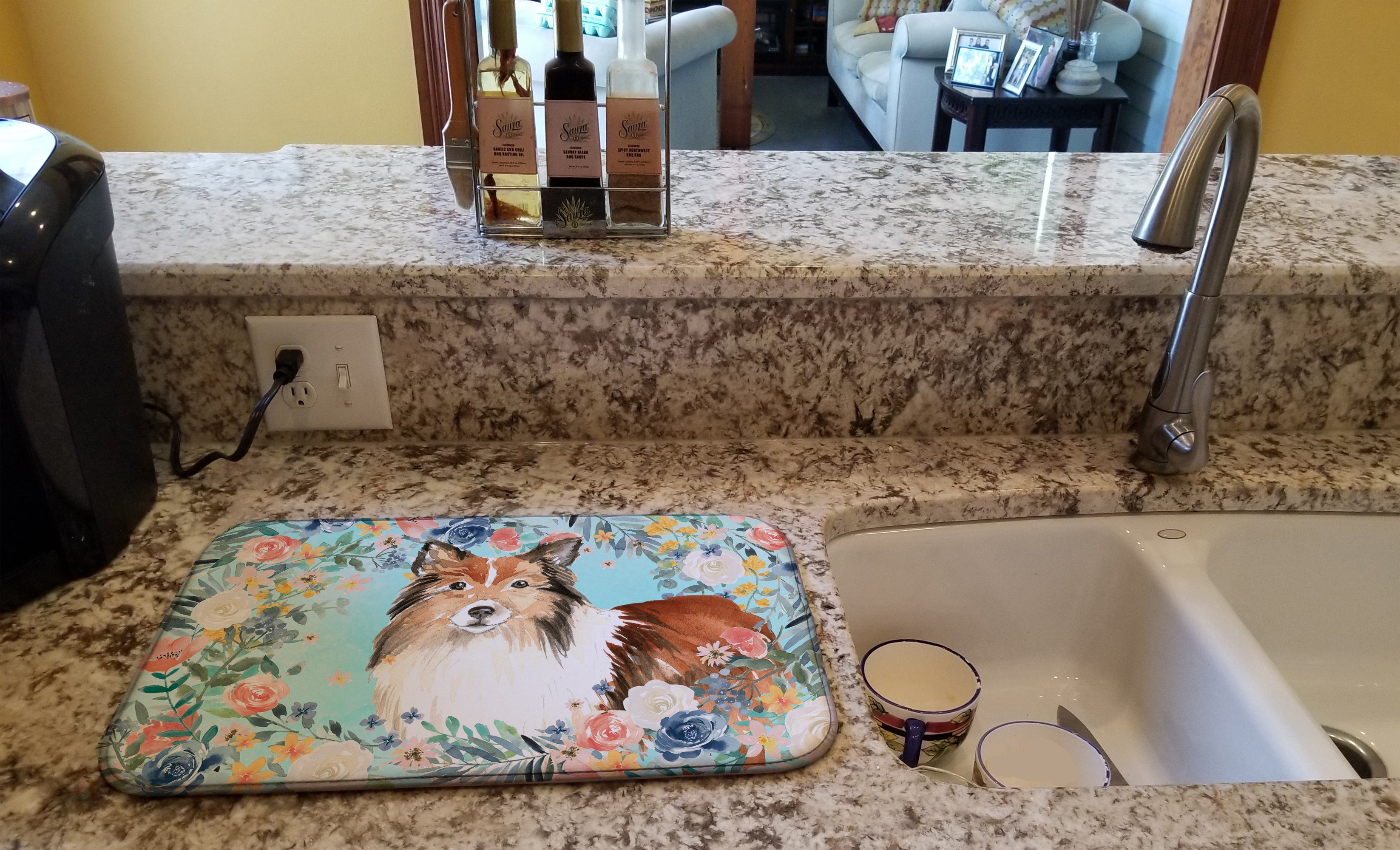Sheltie Dish Drying Mat Absorbent Dish Drying Mat Pad for Kitchen Counter Dish Drainer Mat for Countertop, 14 x 21", Multicolor