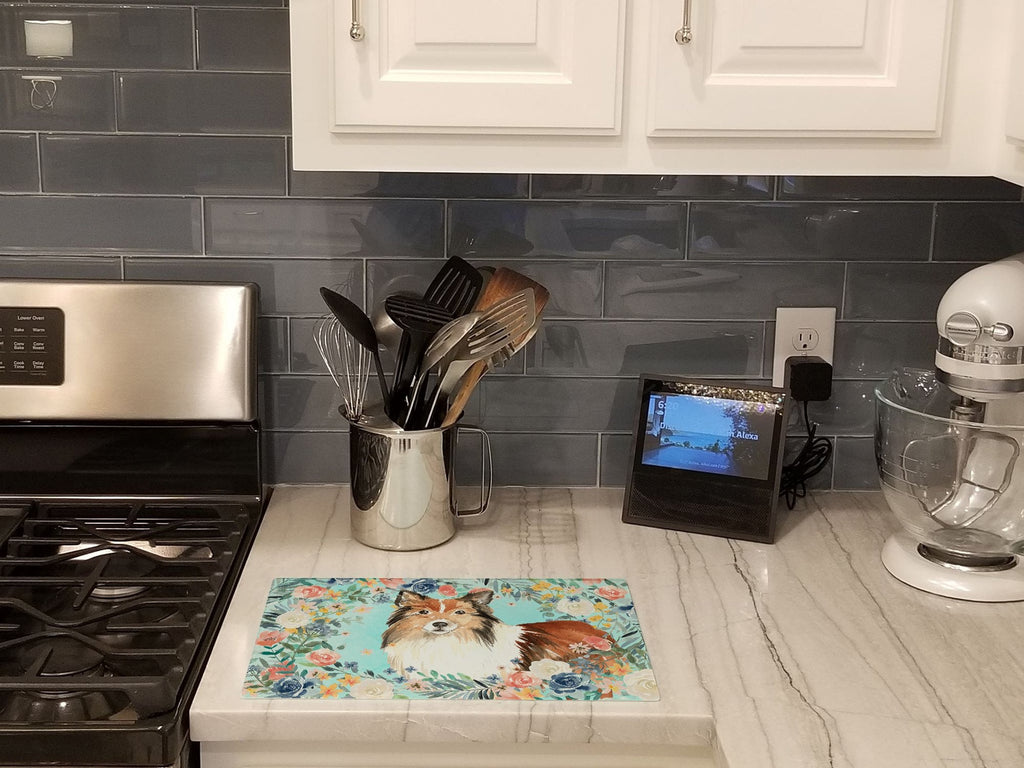 Sheltie Cutting Board Tempered Glass Kitchen Cutting Surface, Heat Resistant Chopping, Non-Slip Feet, Food Prep & Serving