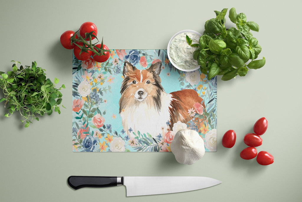 Sheltie Cutting Board Tempered Glass Kitchen Cutting Surface, Heat Resistant Chopping, Non-Slip Feet, Food Prep & Serving