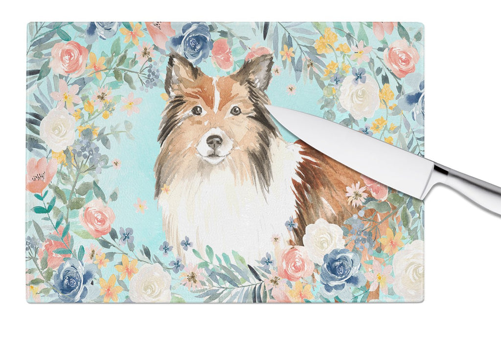 Sheltie Cutting Board Tempered Glass Kitchen Cutting Surface, Heat Resistant Chopping, Non-Slip Feet, Food Prep & Serving