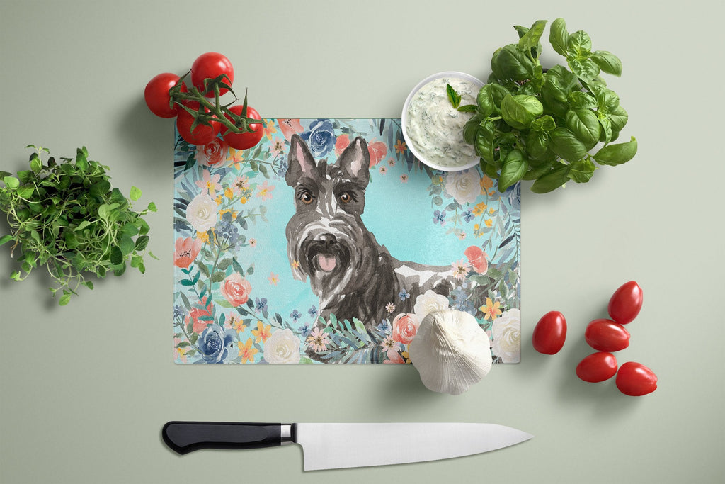 Scottish Terrier Cutting Board Tempered Glass Kitchen Cutting Surface, Heat Resistant Chopping, Non-Slip Feet, Food Prep & Serving