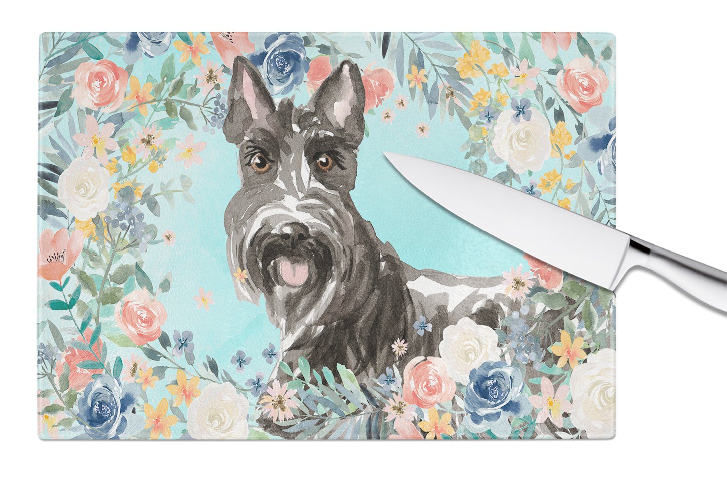 Scottish Terrier Cutting Board Tempered Glass Kitchen Cutting Surface, Heat Resistant Chopping, Non-Slip Feet, Food Prep & Serving