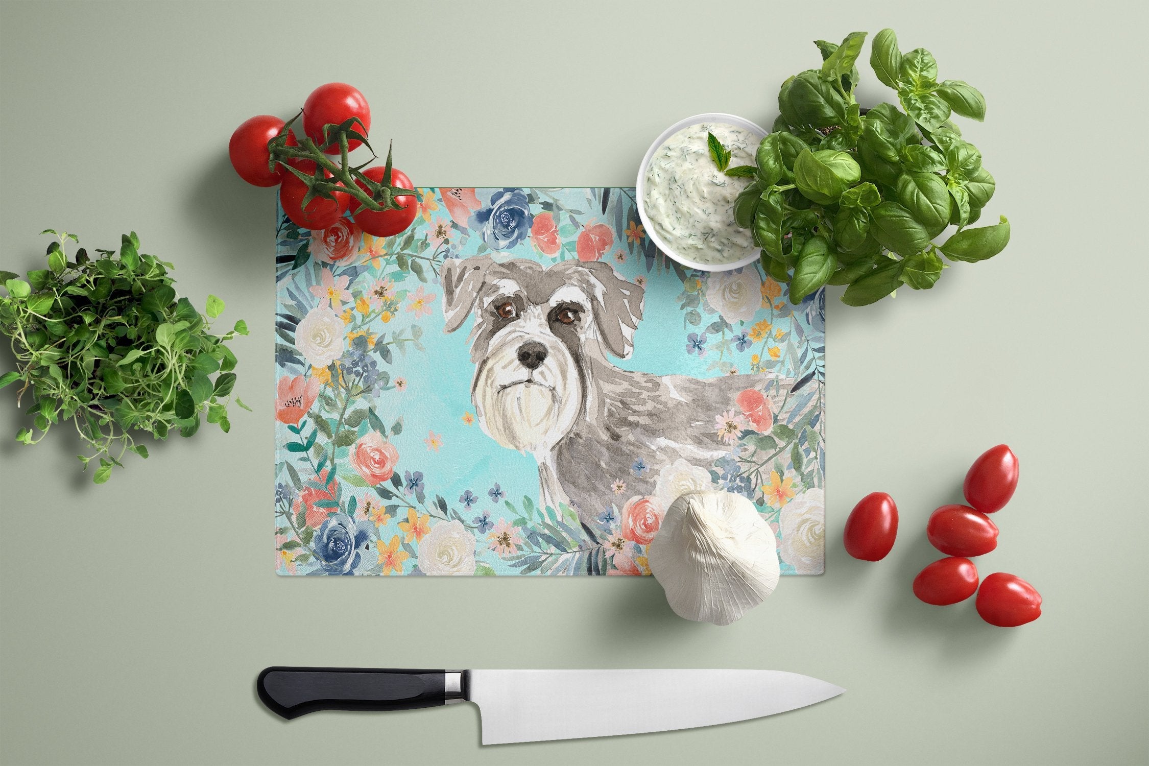 Schnauzer #1 Cutting Board Tempered Glass Kitchen Cutting Surface, Heat Resistant Chopping, Non-Slip Feet, Food Prep & Serving