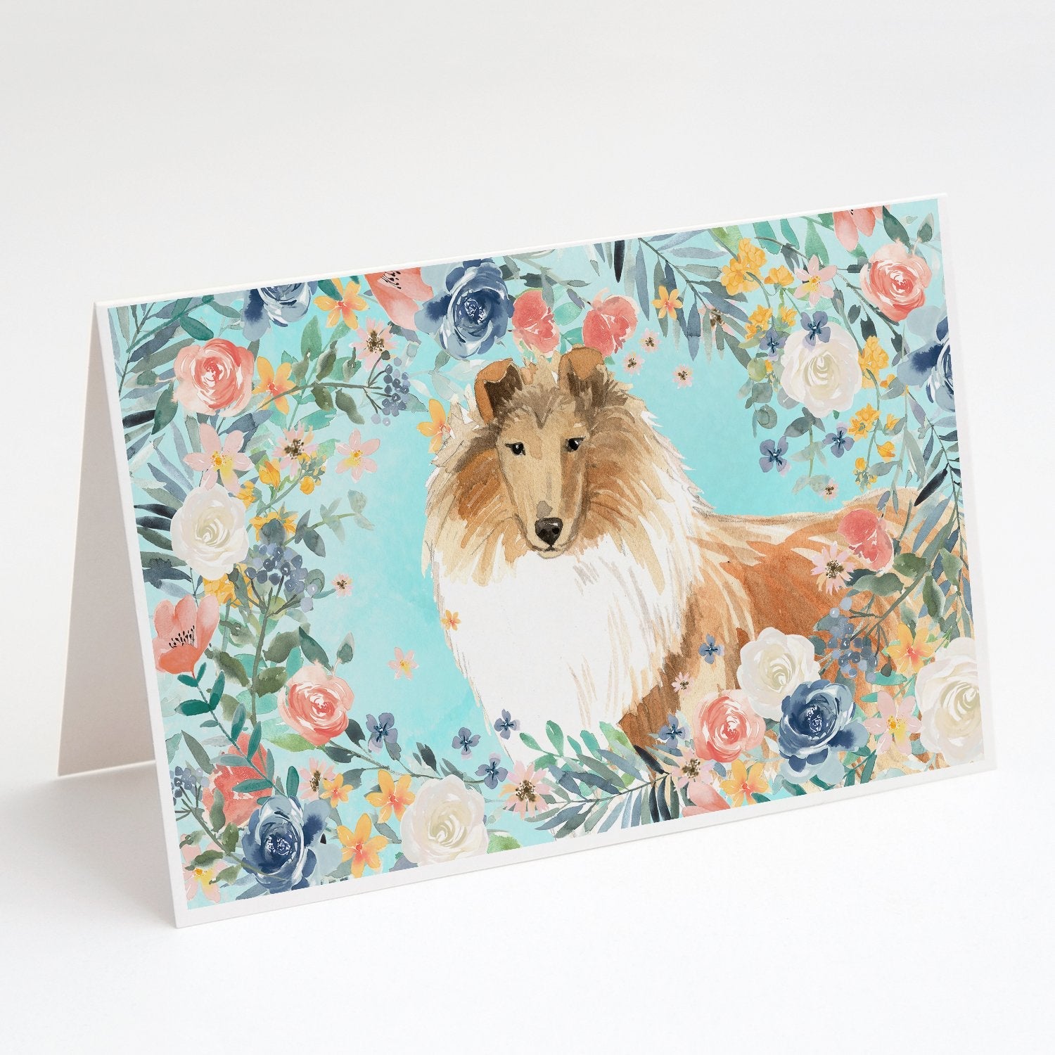Collie Greeting Cards Pack of 8 Blank Cards with Envelopes Whimsical A7 Size 5x7
