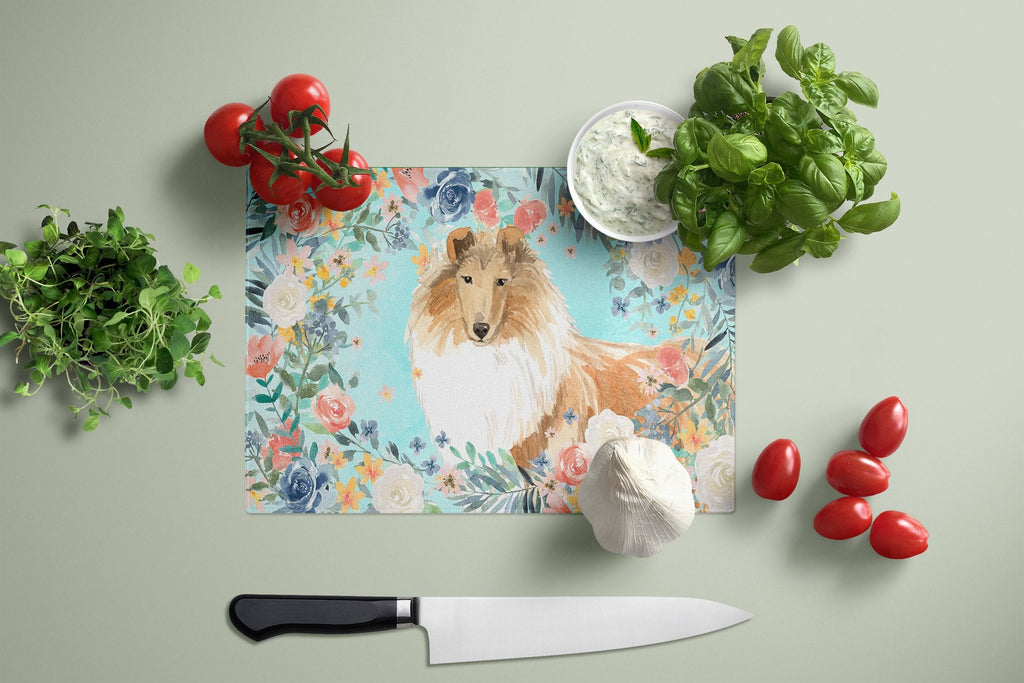 Collie Cutting Board Tempered Glass Kitchen Cutting Surface, Heat Resistant Chopping, Non-Slip Feet, Food Prep & Serving
