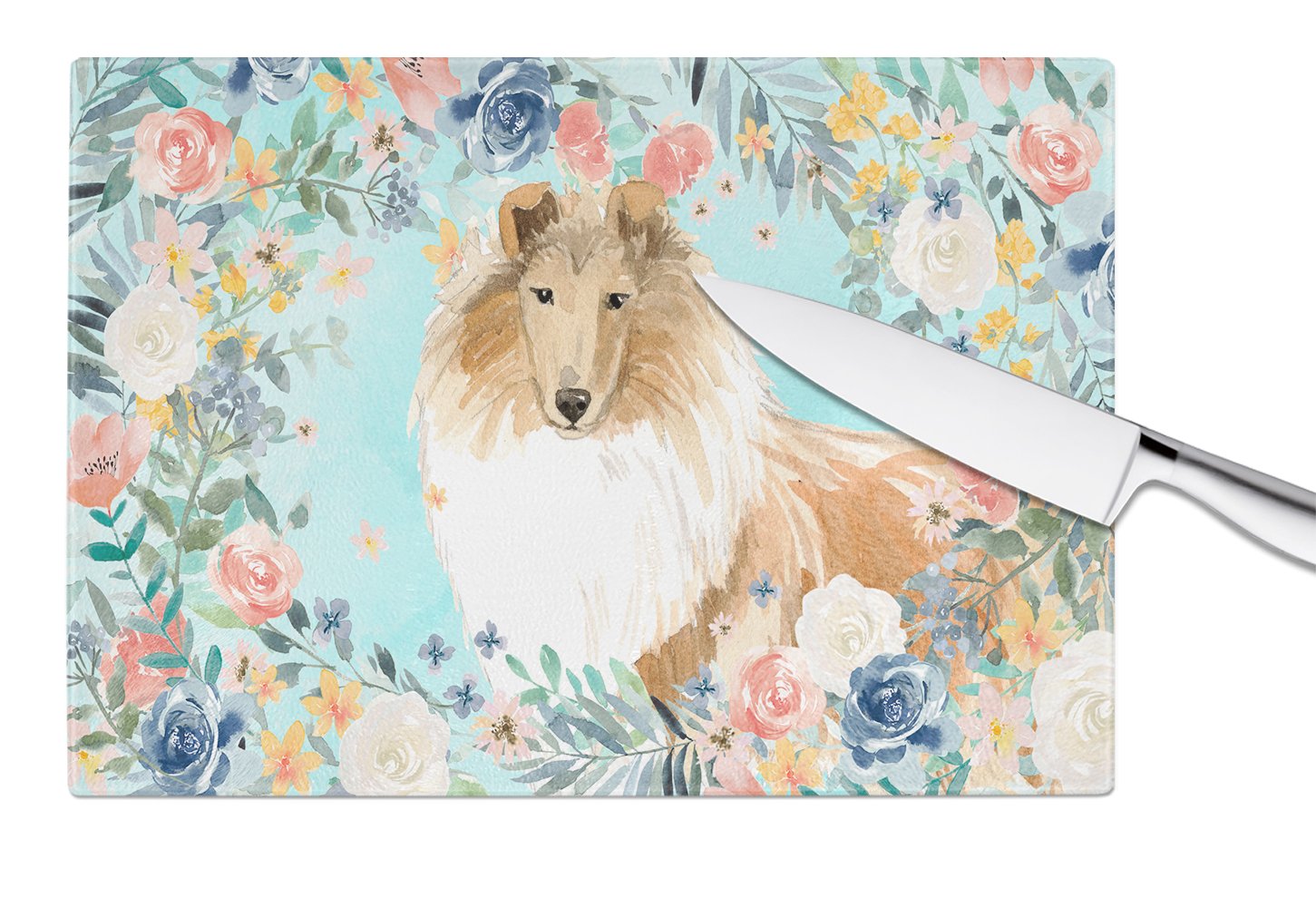 Collie Cutting Board Tempered Glass Kitchen Cutting Surface, Heat Resistant Chopping, Non-Slip Feet, Food Prep & Serving