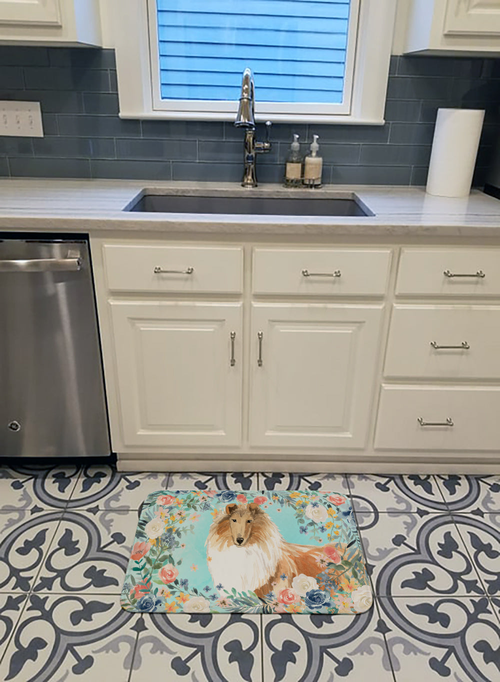 Collie Memory Foam Kitchen Mat Machine Washable Anti-Fatigue Cushion Comfort Bath or Kitchen Rug