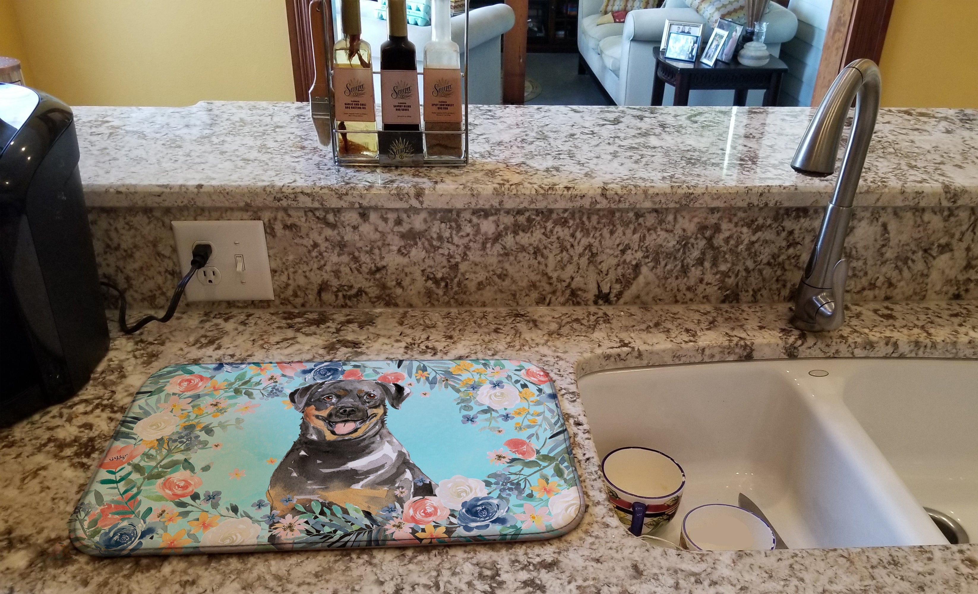 Rottweiler Dish Drying Mat Absorbent Dish Drying Mat Pad for Kitchen Counter Dish Drainer Mat for Countertop, 14 x 21", Multicolor