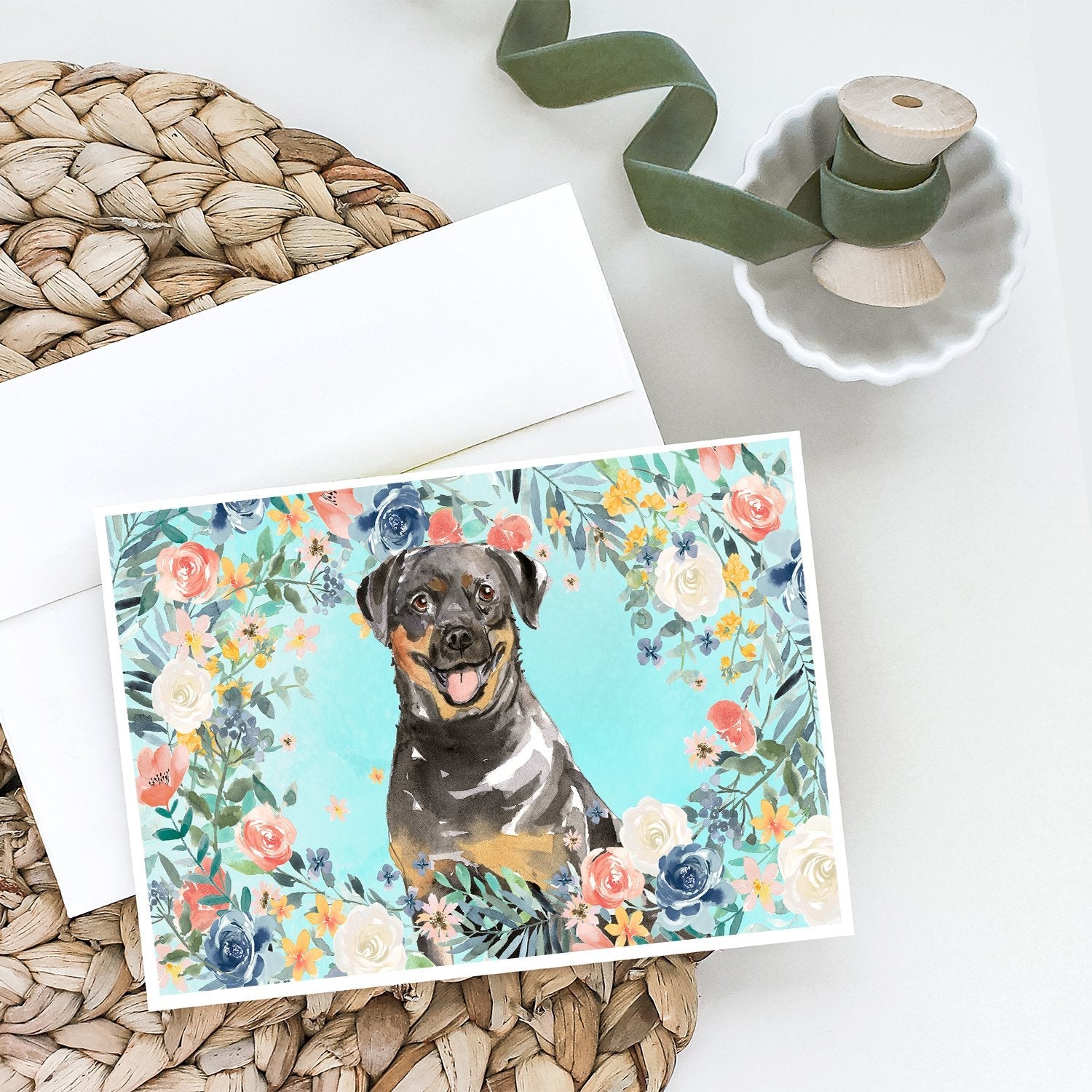 Rottweiler Greeting Cards Pack of 8 Blank Cards with Envelopes Whimsical A7 Size 5x7