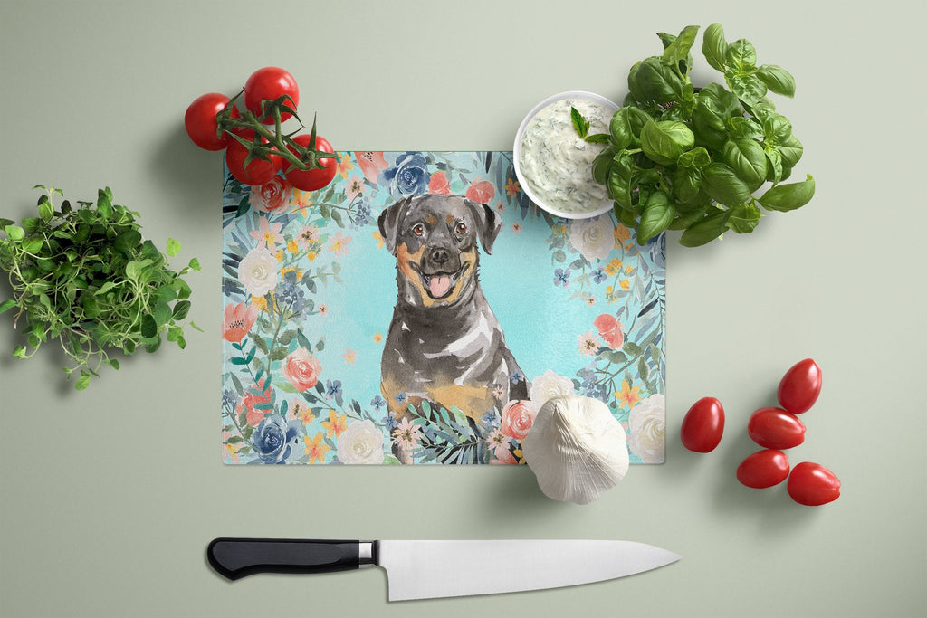 Rottweiler Cutting Board Tempered Glass Kitchen Cutting Surface, Heat Resistant Chopping, Non-Slip Feet, Food Prep & Serving