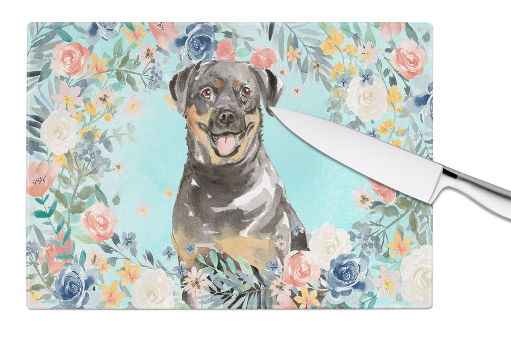 Rottweiler Cutting Board Tempered Glass Kitchen Cutting Surface, Heat Resistant Chopping, Non-Slip Feet, Food Prep & Serving