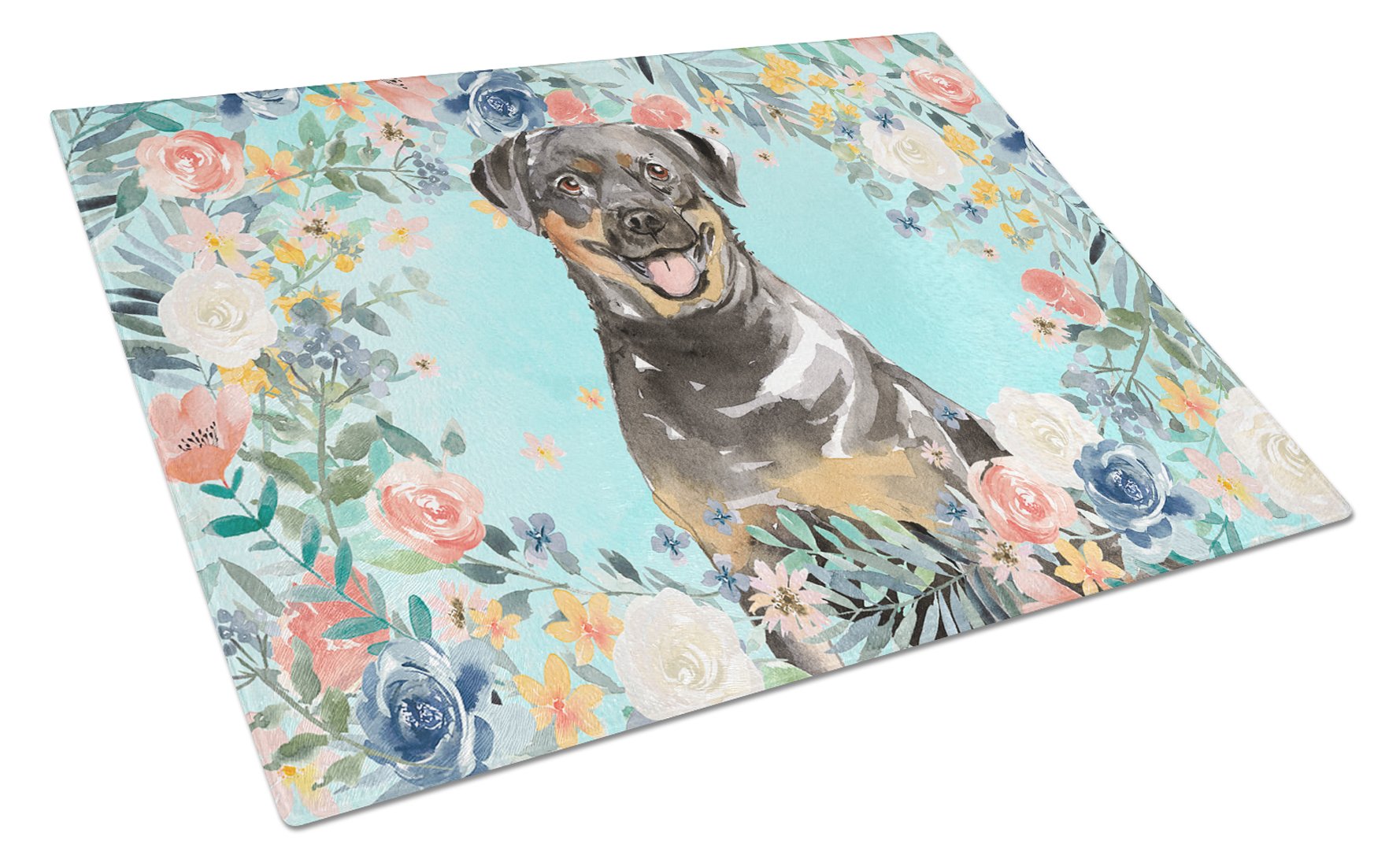 Rottweiler Cutting Board Tempered Glass Kitchen Cutting Surface, Heat Resistant Chopping, Non-Slip Feet, Food Prep & Serving