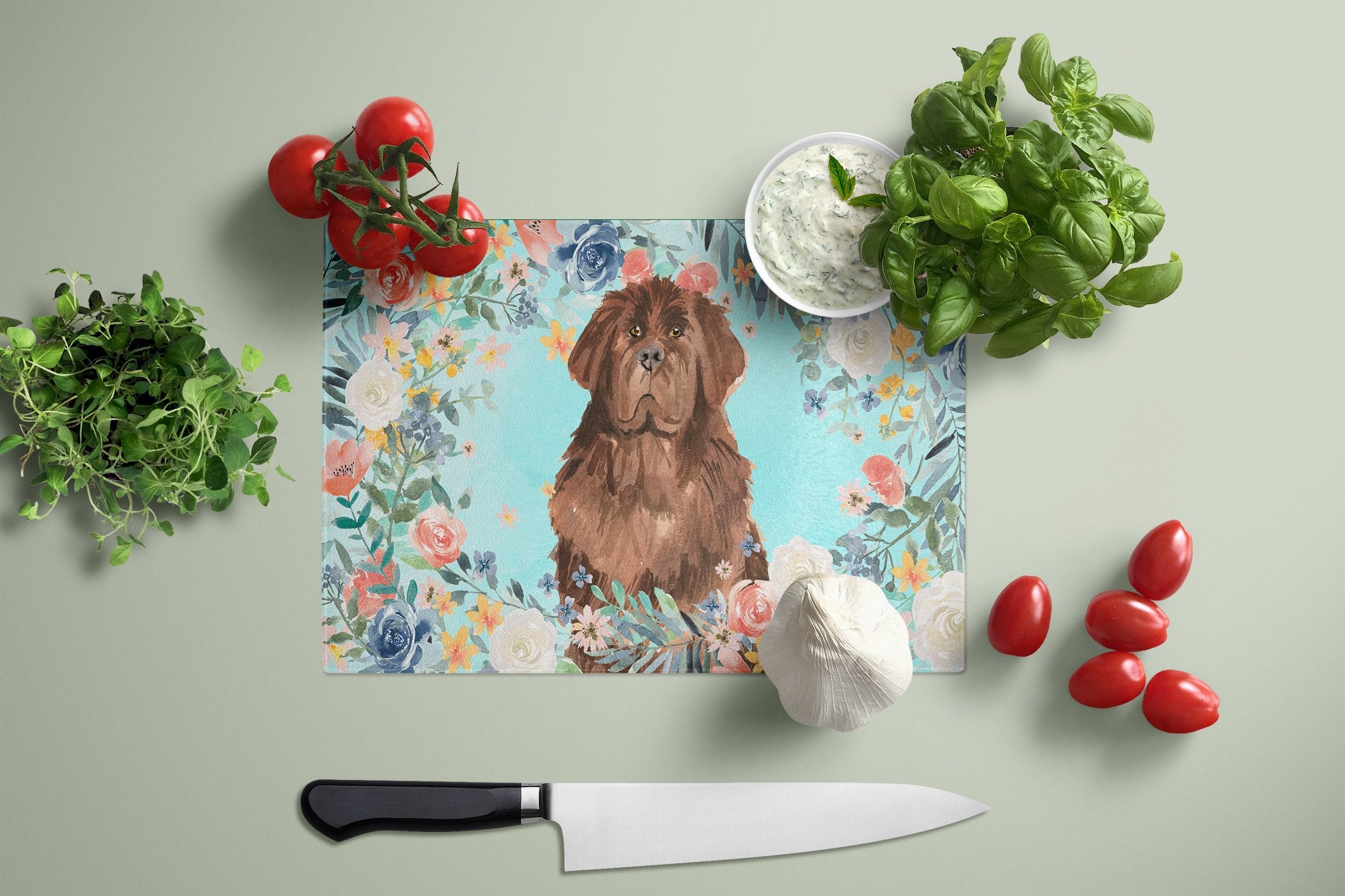 Newfoundland Cutting Board Tempered Glass Kitchen Cutting Surface, Heat Resistant Chopping, Non-Slip Feet, Food Prep & Serving