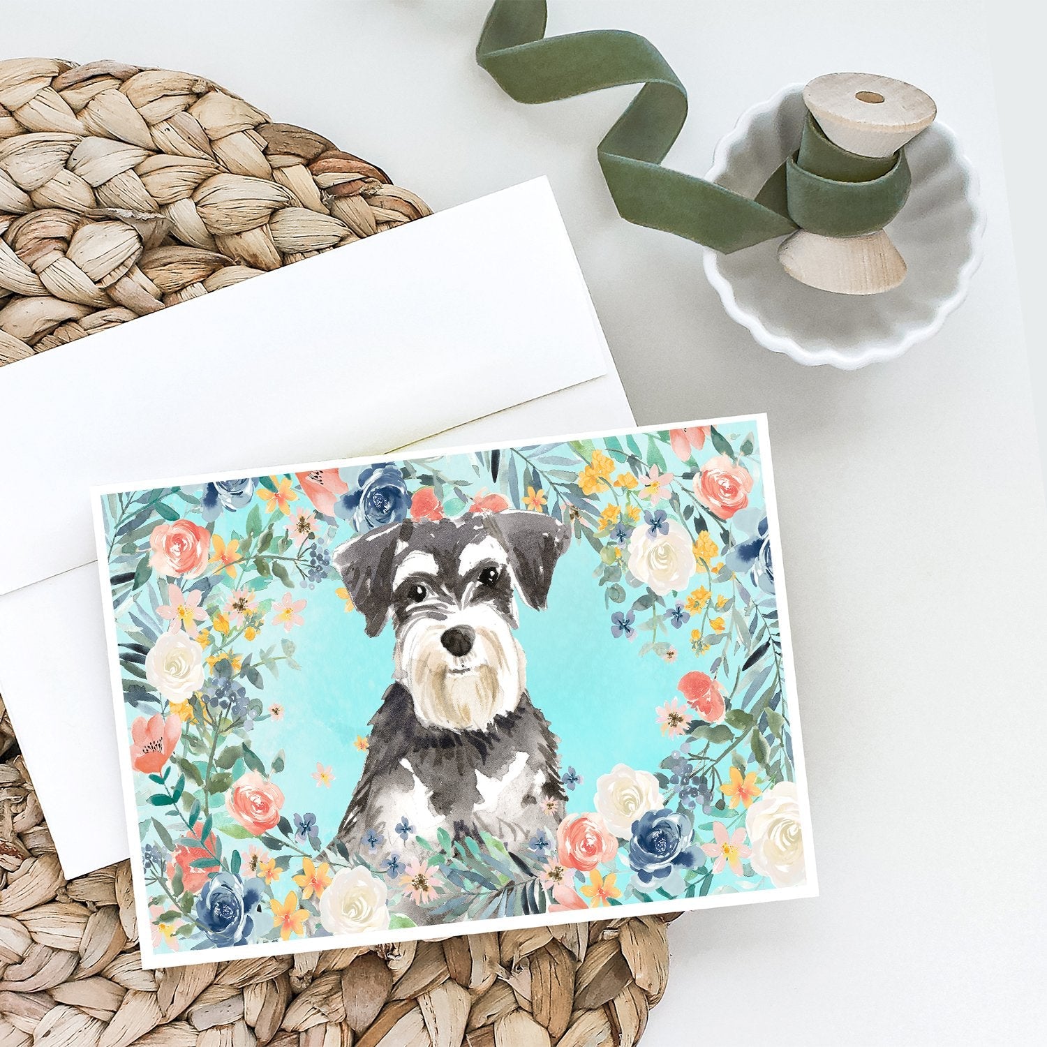 Schnauzer 3417 Greeting Cards Pack of 8 Blank Cards with Envelopes Whimsical A7 Size 5x7