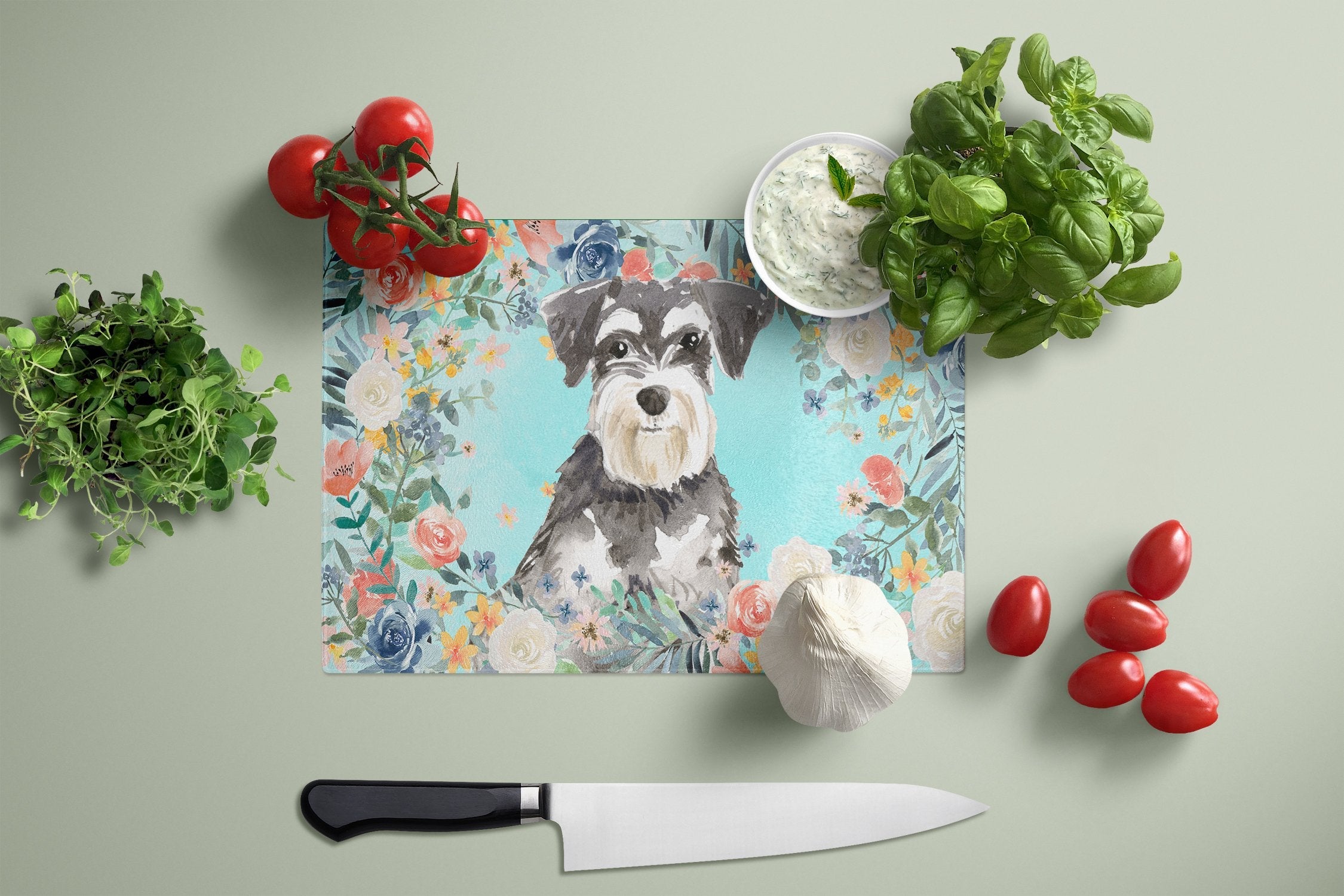 Schnauzer 3417 Cutting Board Tempered Glass Kitchen Cutting Surface, Heat Resistant Chopping, Non-Slip Feet, Food Prep & Serving