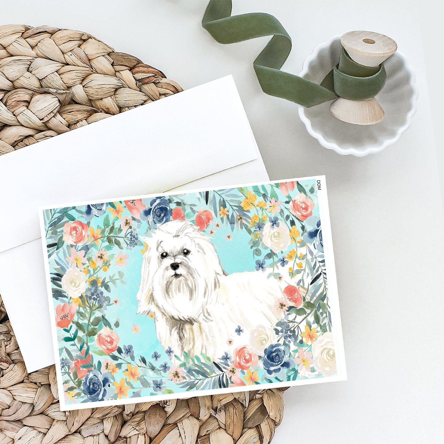 Maltese Greeting Cards Pack of 8 Blank Cards with Envelopes Whimsical A7 Size 5x7