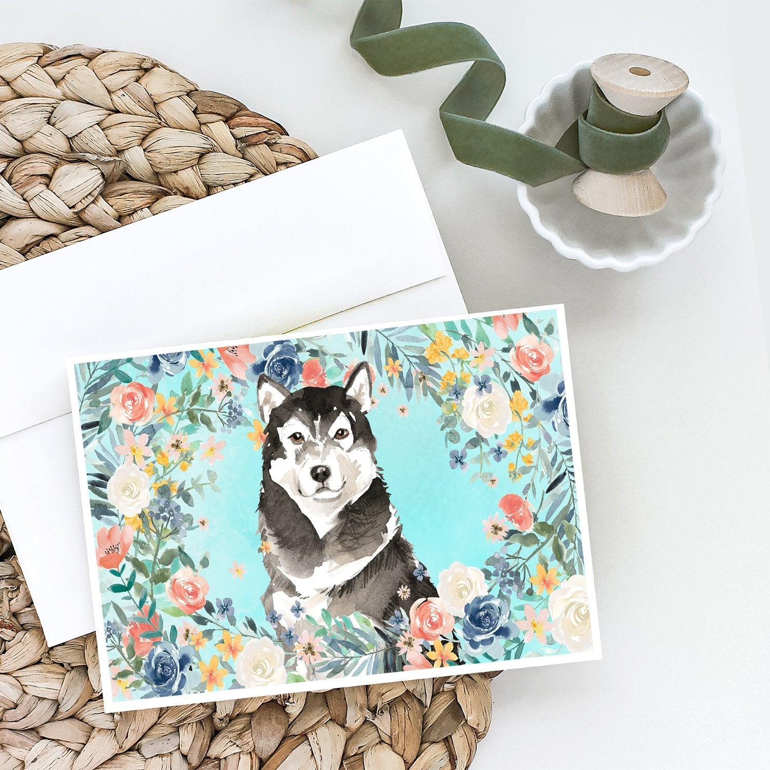 Alaskan Malamute Greeting Cards Pack of 8 Blank Cards with Envelopes Whimsical A7 Size 5x7