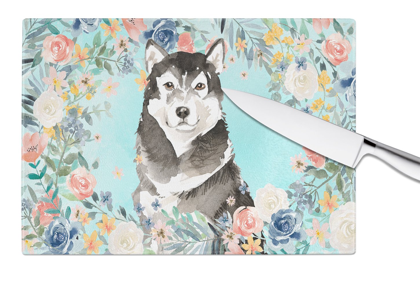 Alaskan Malamute Cutting Board Tempered Glass Kitchen Cutting Surface, Heat Resistant Chopping, Non-Slip Feet, Food Prep & Serving