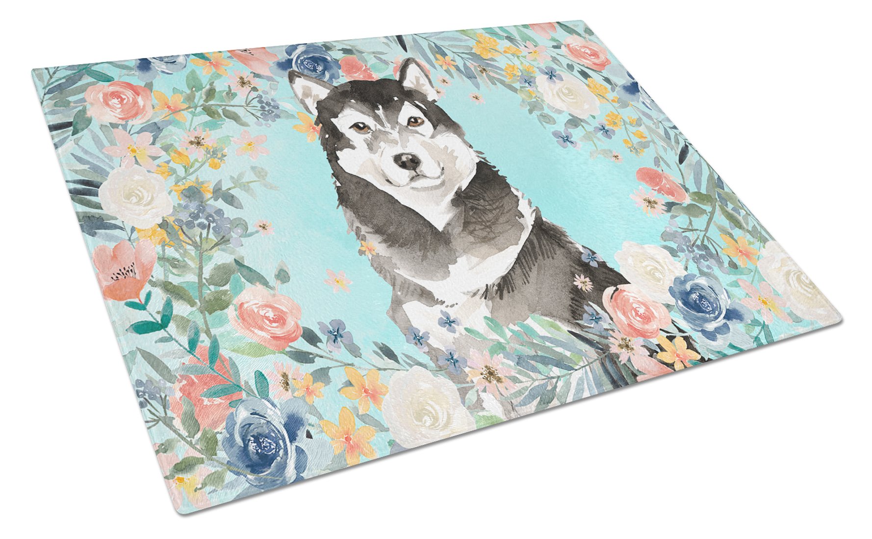 Alaskan Malamute Cutting Board Tempered Glass Kitchen Cutting Surface, Heat Resistant Chopping, Non-Slip Feet, Food Prep & Serving