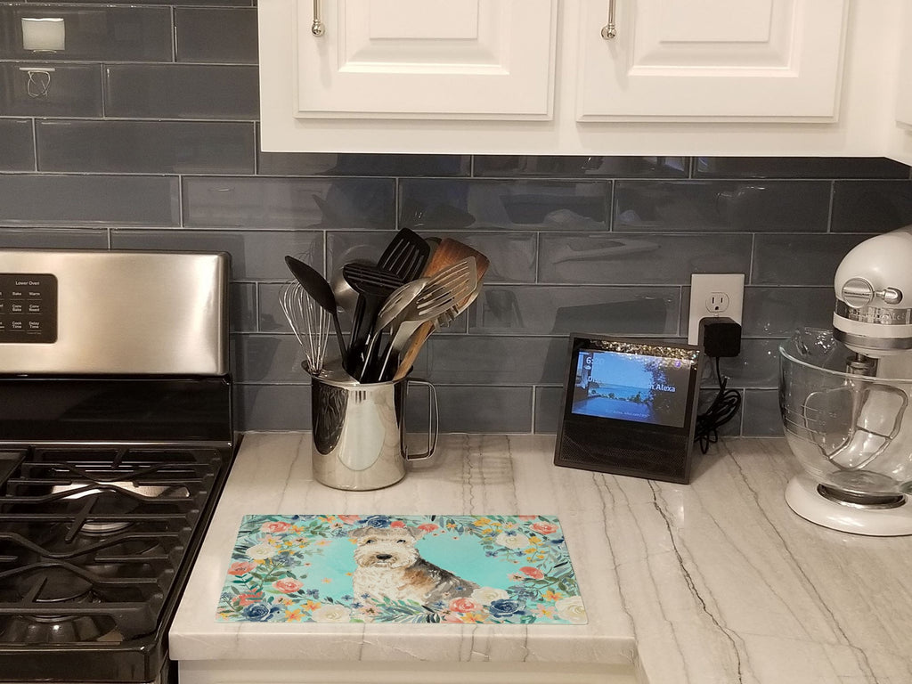 Lakeland Terrier Cutting Board Tempered Glass Kitchen Cutting Surface, Heat Resistant Chopping, Non-Slip Feet, Food Prep & Serving