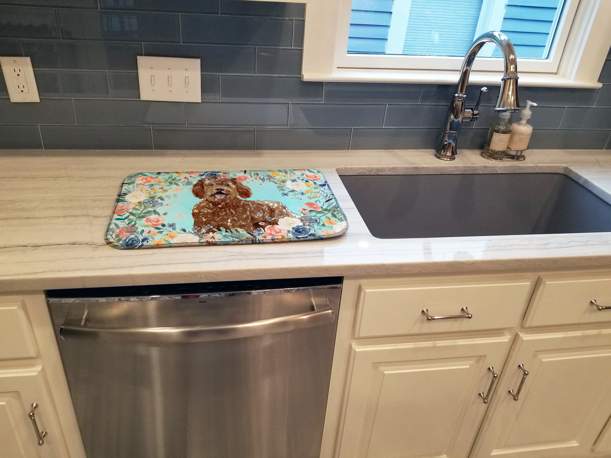 Labradoodle Dish Drying Mat Absorbent Dish Drying Mat Pad for Kitchen Counter Dish Drainer Mat for Countertop, 14 x 21", Multicolor
