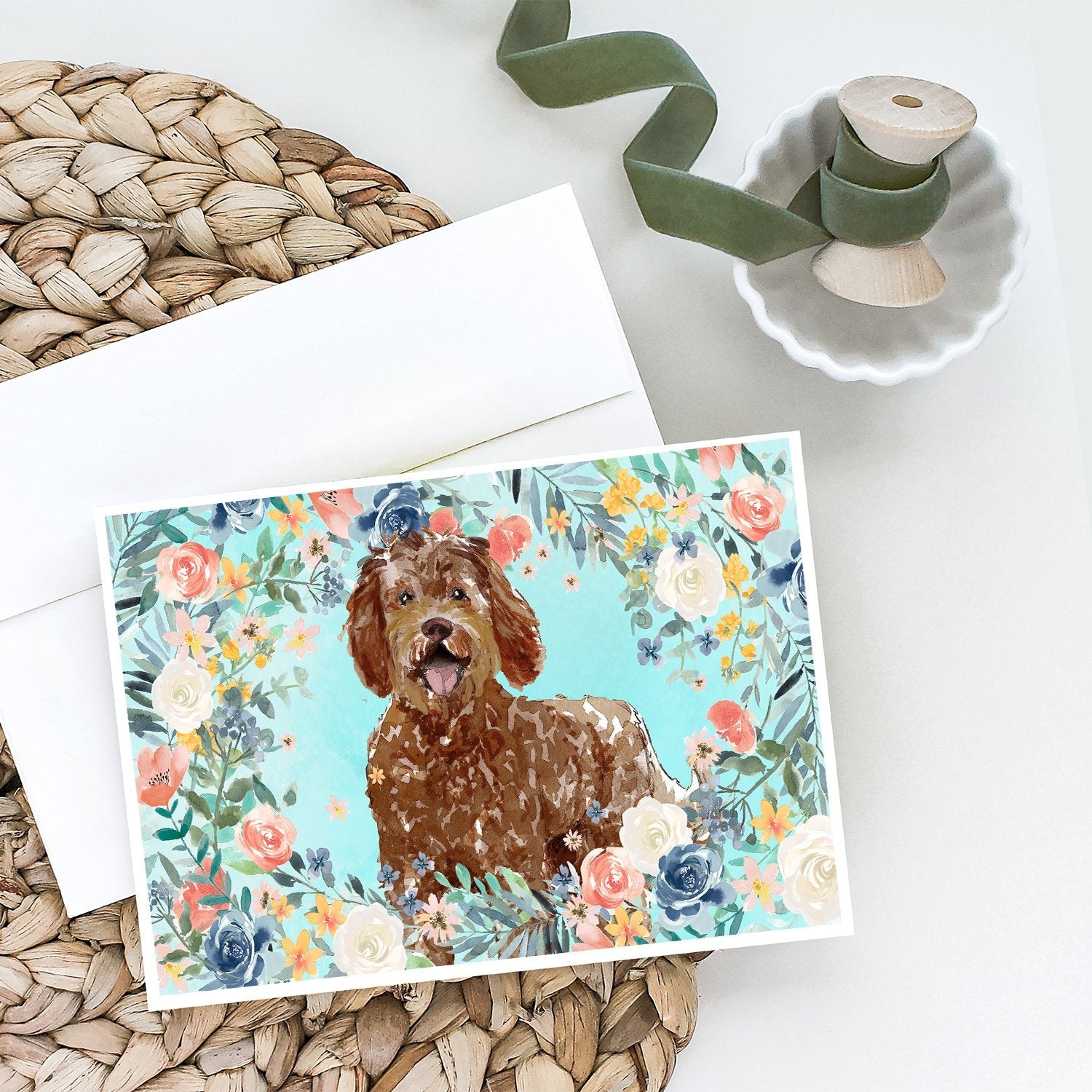 Labradoodle Greeting Cards Pack of 8 Blank Cards with Envelopes Whimsical A7 Size 5x7