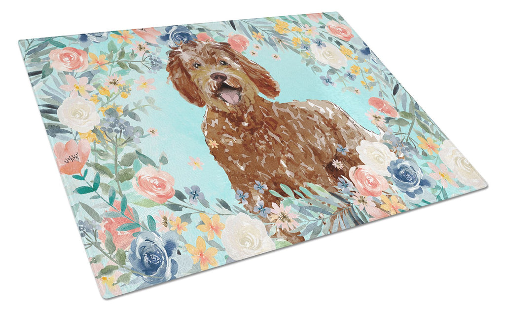 Labradoodle Cutting Board Tempered Glass Kitchen Cutting Surface, Heat Resistant Chopping, Non-Slip Feet, Food Prep & Serving