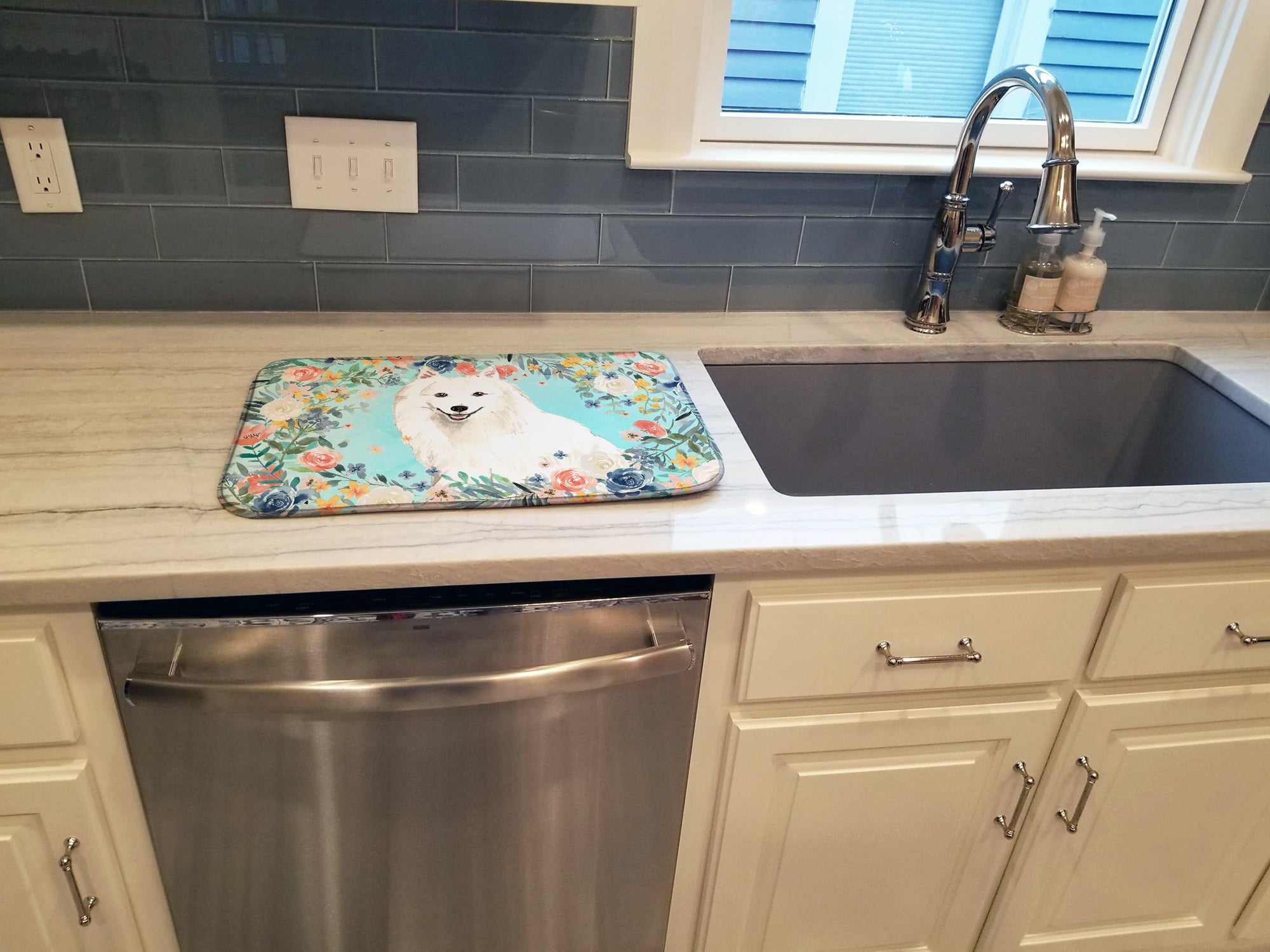 Japanese Spitz Dish Drying Mat Absorbent Dish Drying Mat Pad for Kitchen Counter Dish Drainer Mat for Countertop, 14 x 21", Multicolor