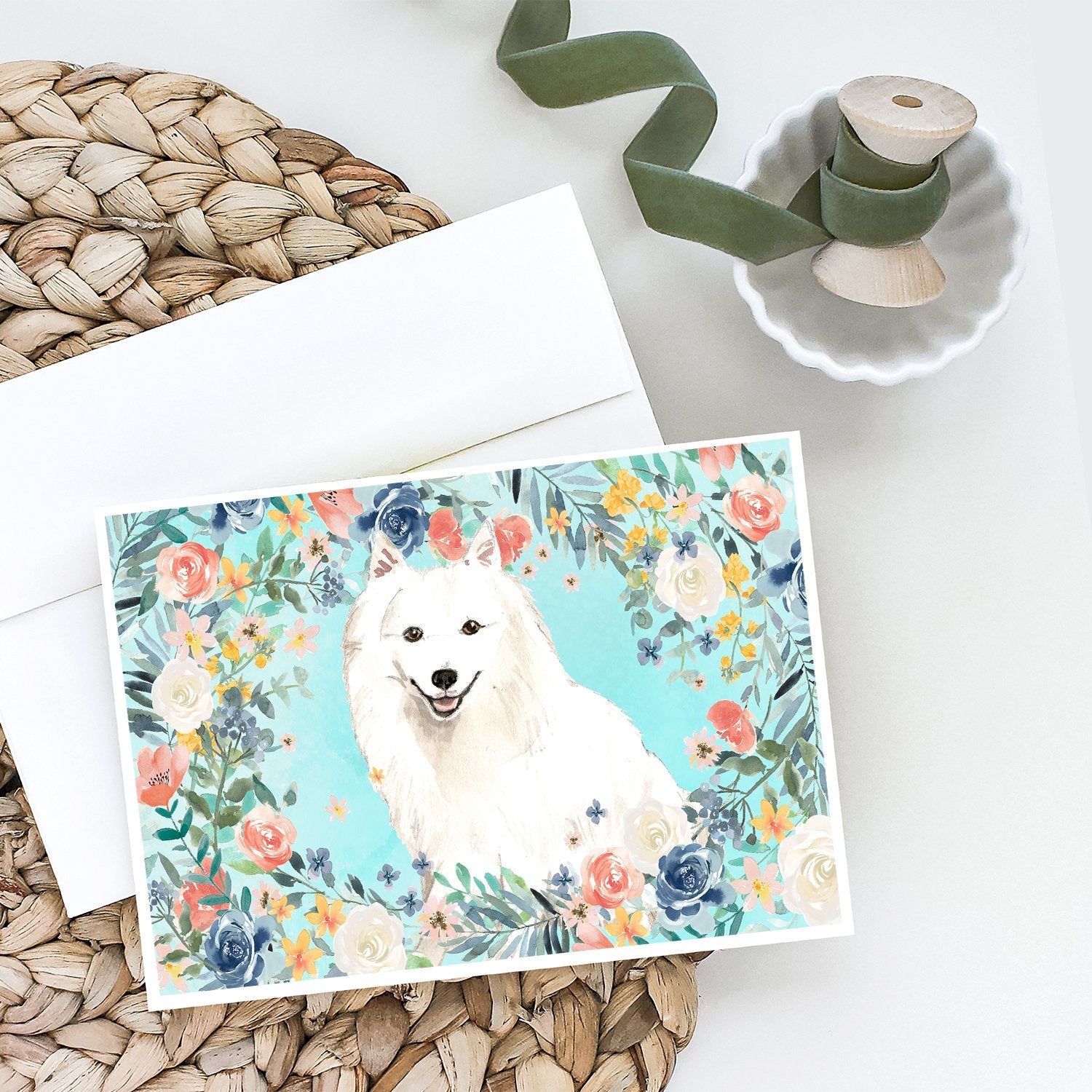 Japanese Spitz Greeting Cards Pack of 8 Blank Cards with Envelopes Whimsical A7 Size 5x7