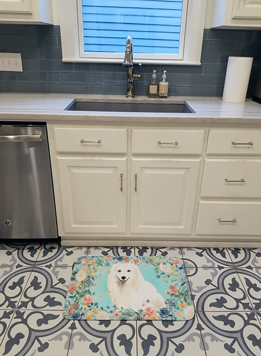 Japanese Spitz Memory Foam Kitchen Mat Machine Washable Anti-Fatigue Cushion Comfort Bath or Kitchen Rug