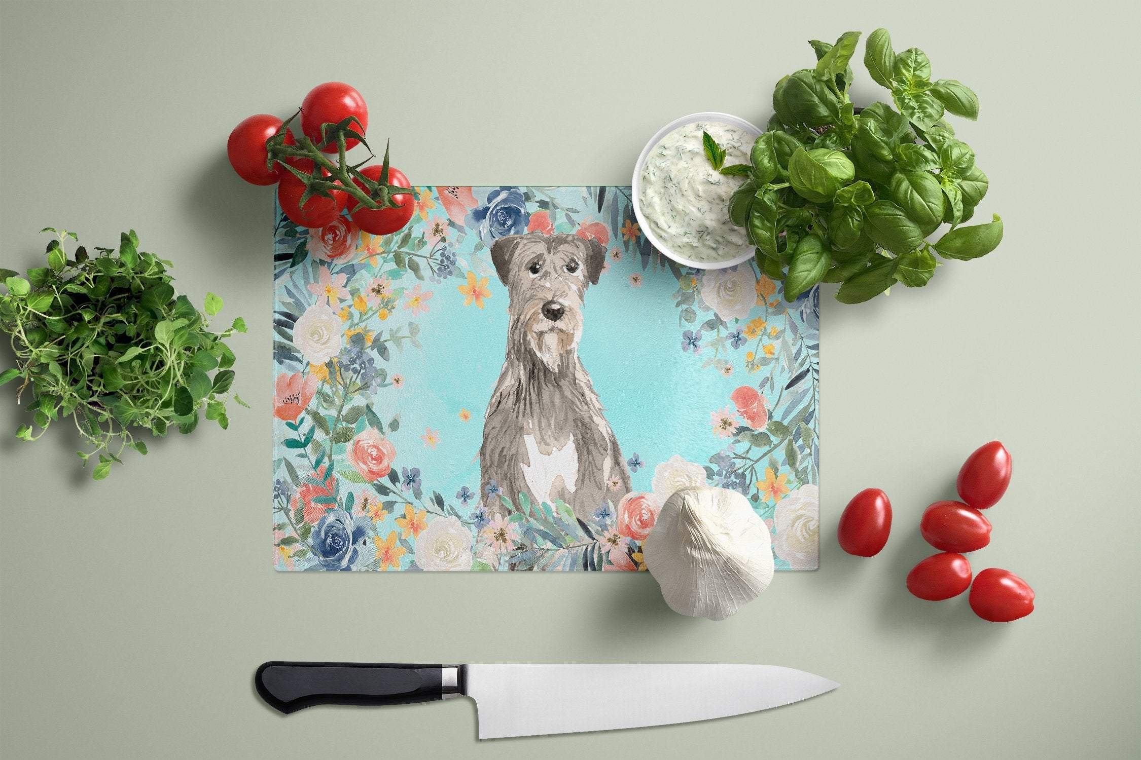 Irish Wolfhound Cutting Board Tempered Glass Kitchen Cutting Surface, Heat Resistant Chopping, Non-Slip Feet, Food Prep & Serving
