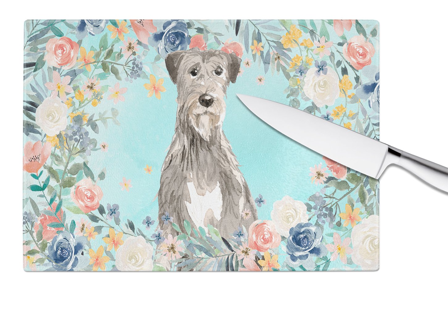 Irish Wolfhound Cutting Board Tempered Glass Kitchen Cutting Surface, Heat Resistant Chopping, Non-Slip Feet, Food Prep & Serving