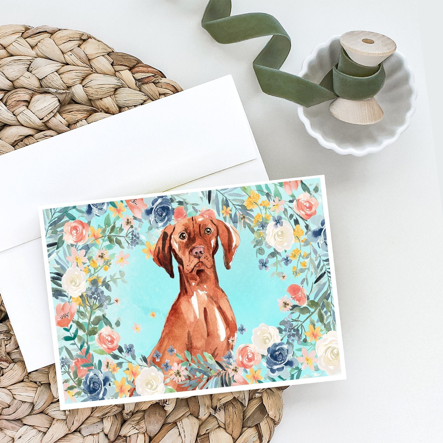 Vizsla Greeting Cards Pack of 8 Blank Cards with Envelopes Whimsical A7 Size 5x7