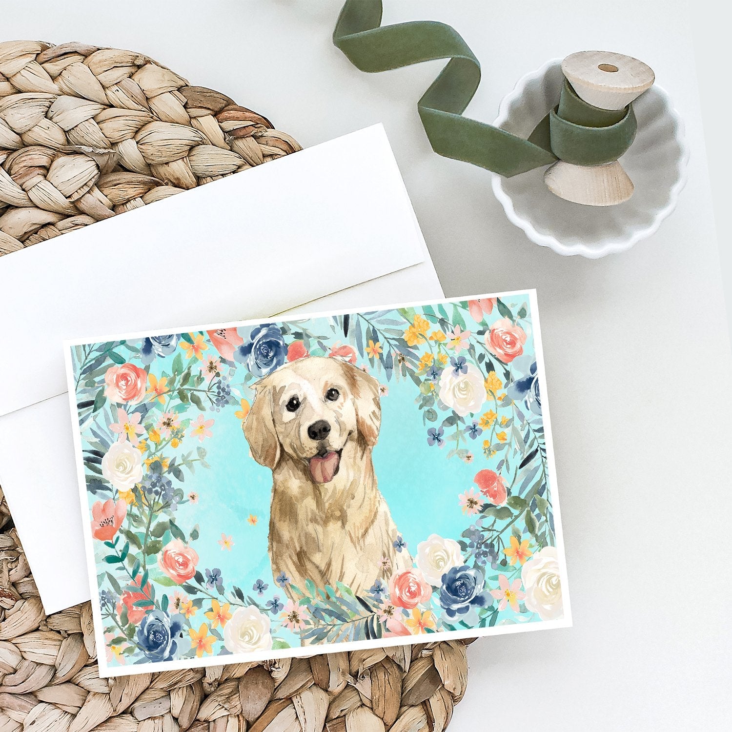 Golden Retriever Greeting Cards Pack of 8 Blank Cards with Envelopes Whimsical A7 Size 5x7