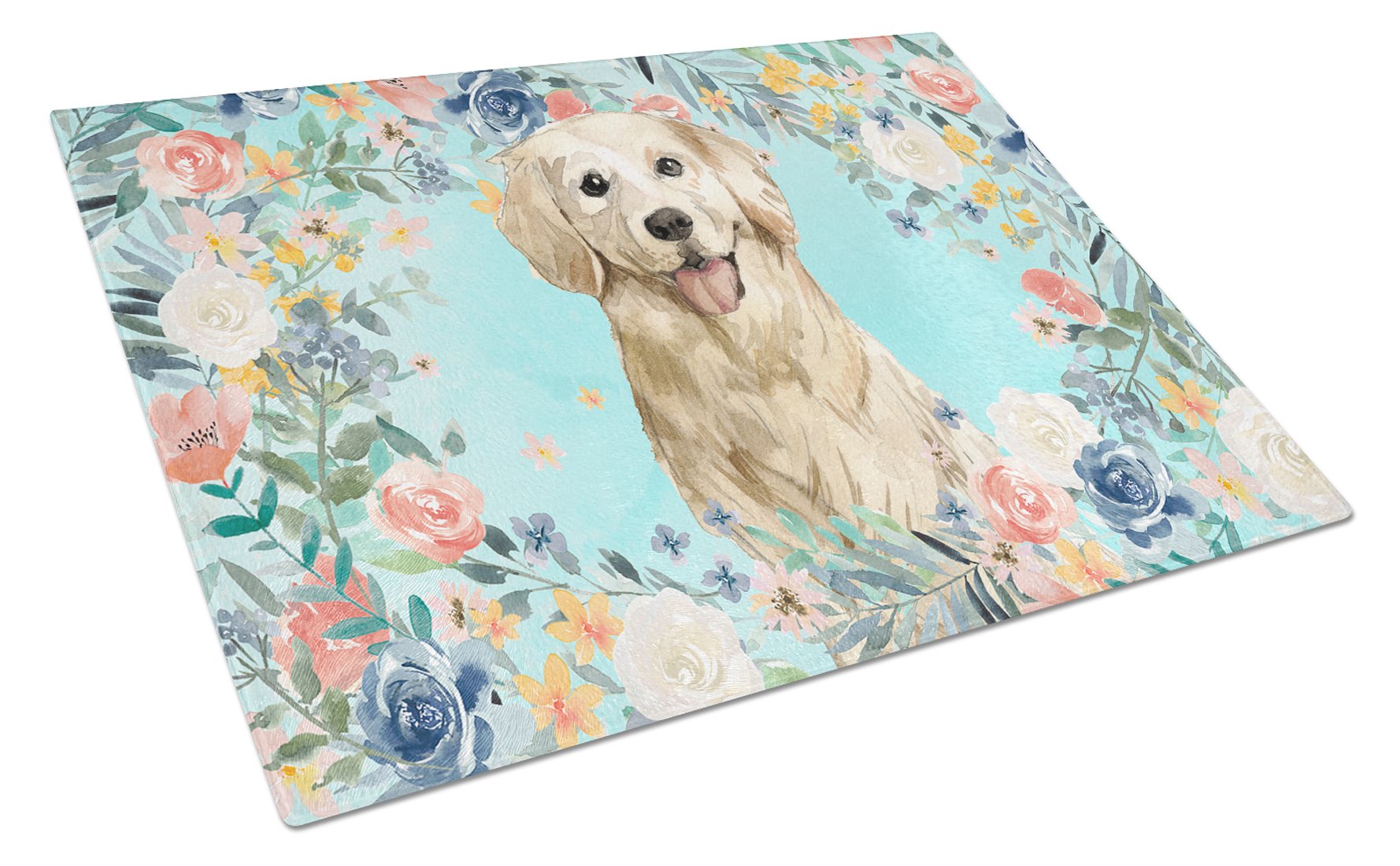 Golden Retriever Cutting Board Tempered Glass Kitchen Cutting Surface, Heat Resistant Chopping, Non-Slip Feet, Food Prep & Serving