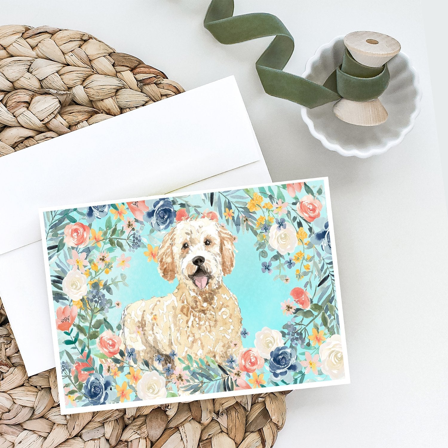 Goldendoodle Greeting Cards Pack of 8 Blank Cards with Envelopes Whimsical A7 Size 5x7