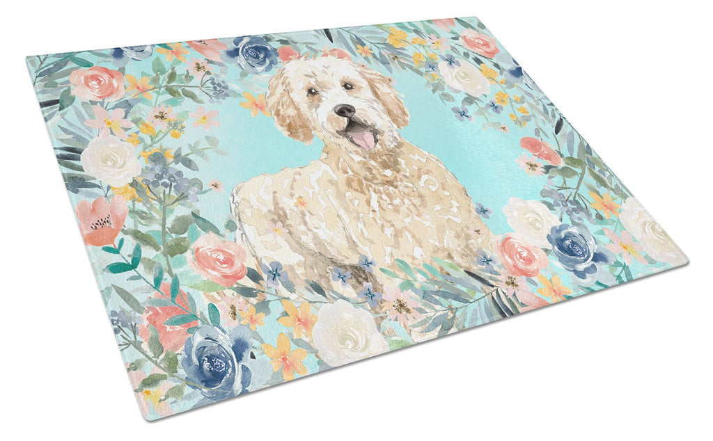 Goldendoodle Cutting Board Tempered Glass Kitchen Cutting Surface, Heat Resistant Chopping, Non-Slip Feet, Food Prep & Serving