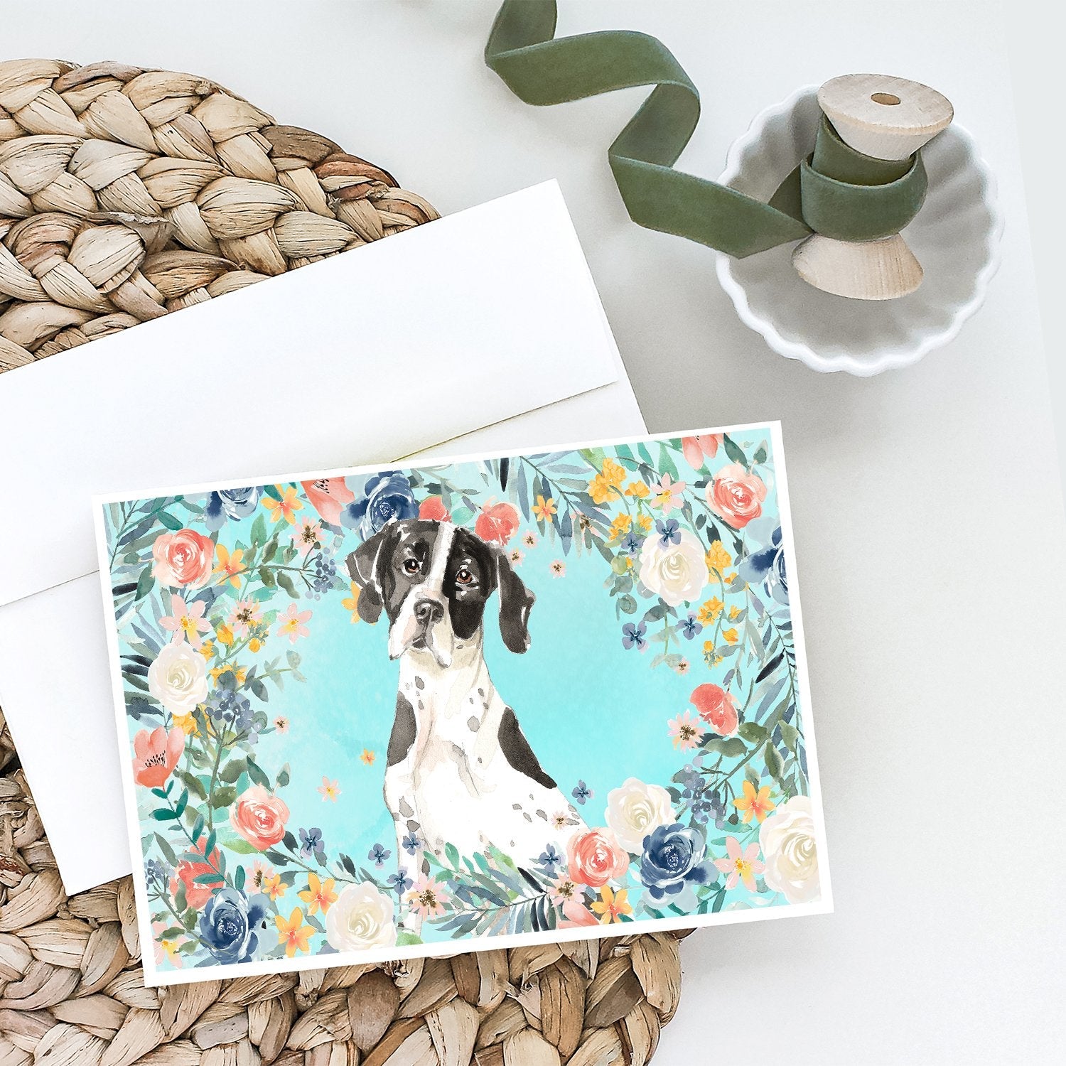 English Pointer Greeting Cards Pack of 8 Blank Cards with Envelopes Whimsical A7 Size 5x7