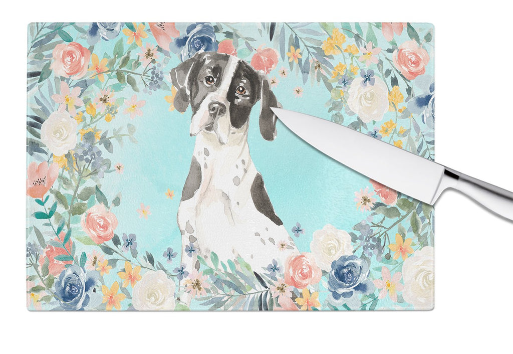 English Pointer Cutting Board Tempered Glass Kitchen Cutting Surface, Heat Resistant Chopping, Non-Slip Feet, Food Prep & Serving