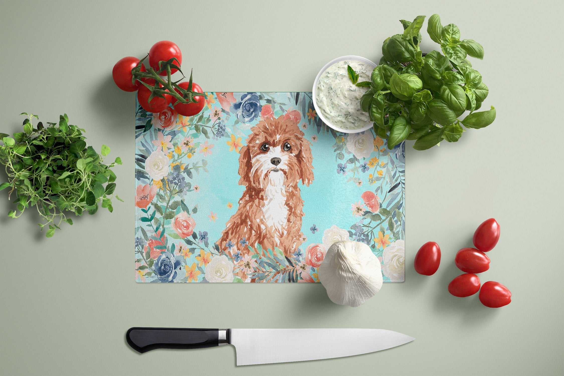 Cavapoo Cutting Board Tempered Glass Kitchen Cutting Surface, Heat Resistant Chopping, Non-Slip Feet, Food Prep & Serving