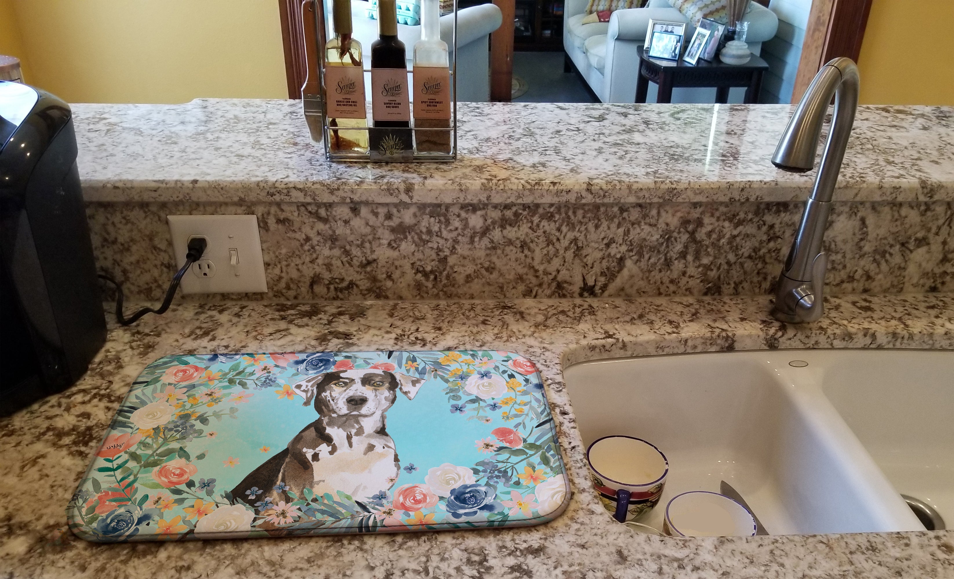 Catahoula Leopard Dog Dish Drying Mat Absorbent Dish Drying Mat Pad for Kitchen Counter Dish Drainer Mat for Countertop, 14 x 21", Multicolor
