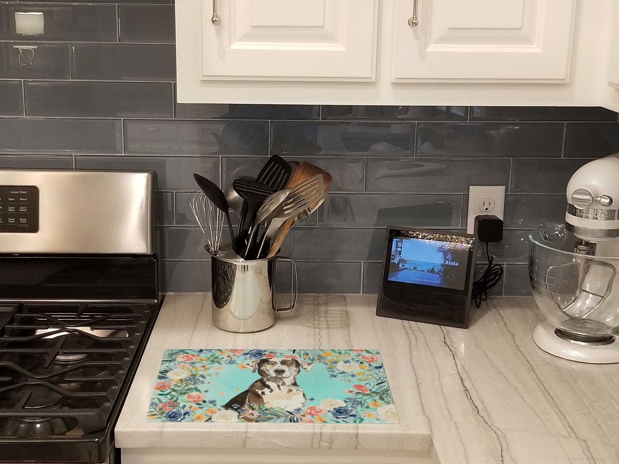 Catahoula Leopard Dog Cutting Board Tempered Glass Kitchen Cutting Surface, Heat Resistant Chopping, Non-Slip Feet, Food Prep & Serving