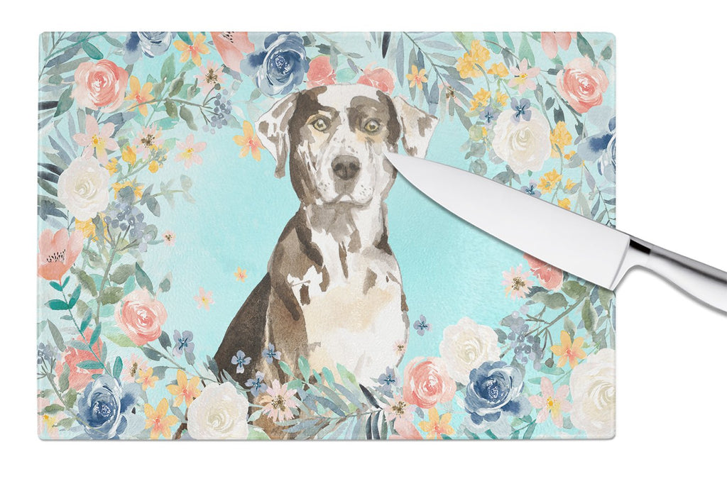 Catahoula Leopard Dog Cutting Board Tempered Glass Kitchen Cutting Surface, Heat Resistant Chopping, Non-Slip Feet, Food Prep & Serving