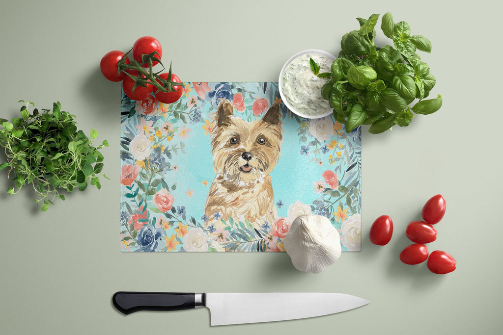 Cairn Terrier Cutting Board Tempered Glass Kitchen Cutting Surface, Heat Resistant Chopping, Non-Slip Feet, Food Prep & Serving