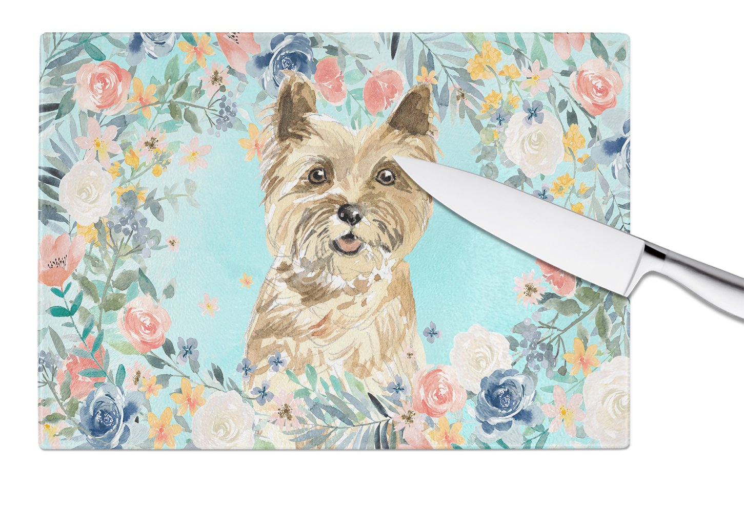 Cairn Terrier Cutting Board Tempered Glass Kitchen Cutting Surface, Heat Resistant Chopping, Non-Slip Feet, Food Prep & Serving