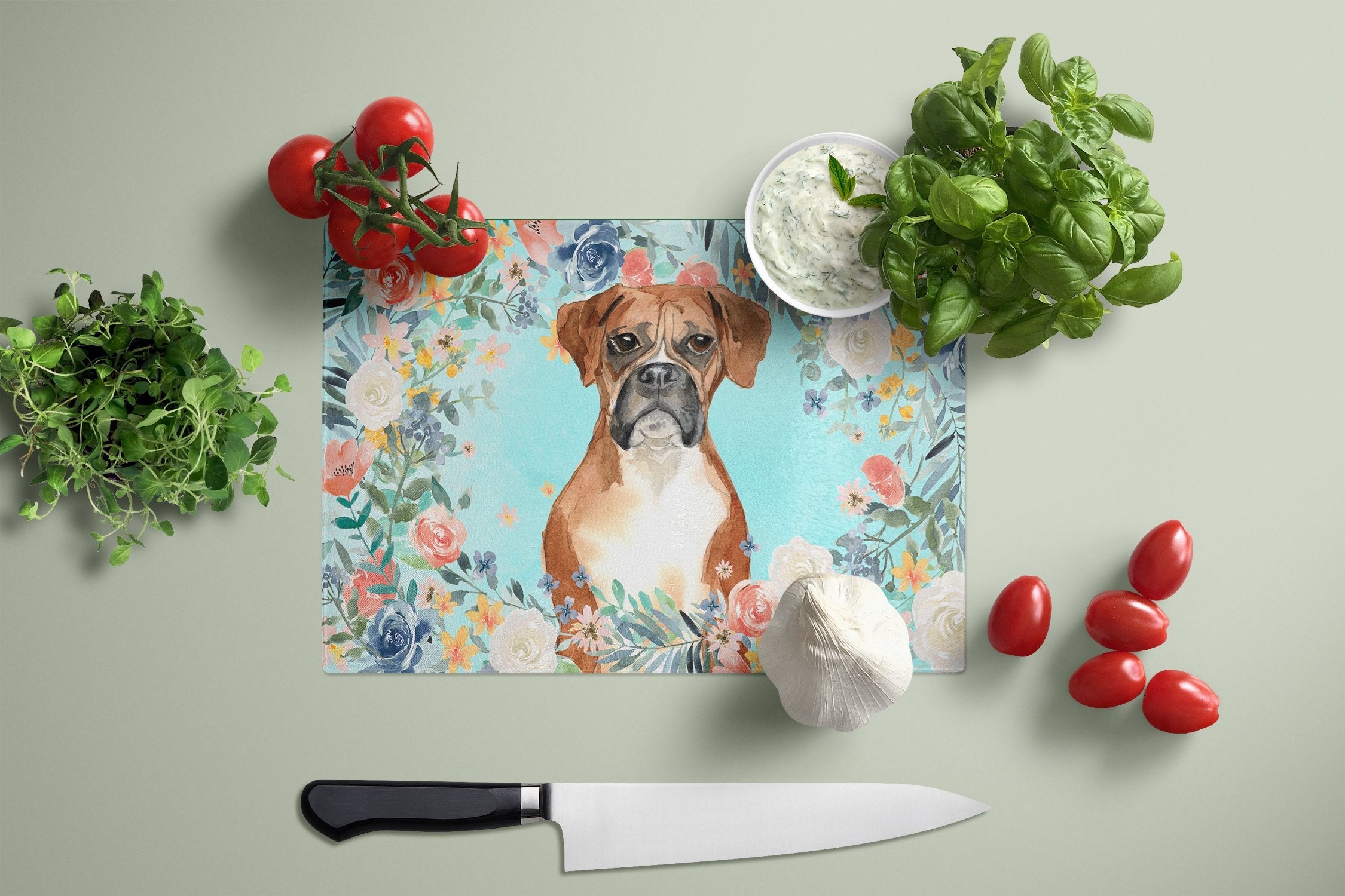 Boxer Cutting Board Tempered Glass Kitchen Cutting Surface, Heat Resistant Chopping, Non-Slip Feet, Food Prep & Serving