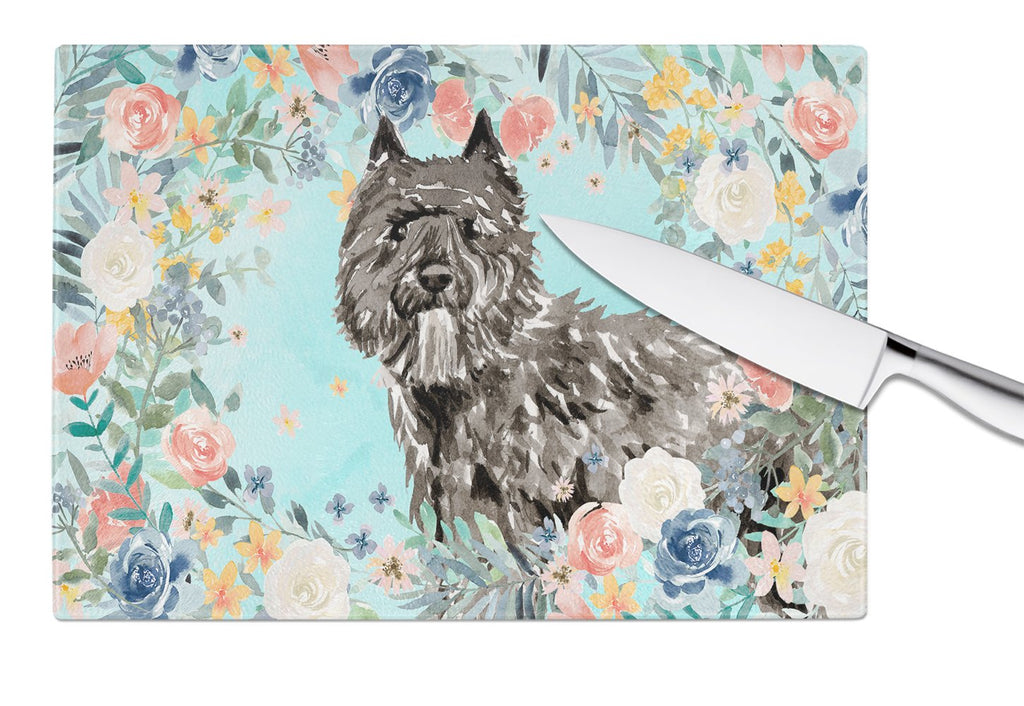 Bouvier des Flandres Cutting Board Tempered Glass Kitchen Cutting Surface, Heat Resistant Chopping, Non-Slip Feet, Food Prep & Serving