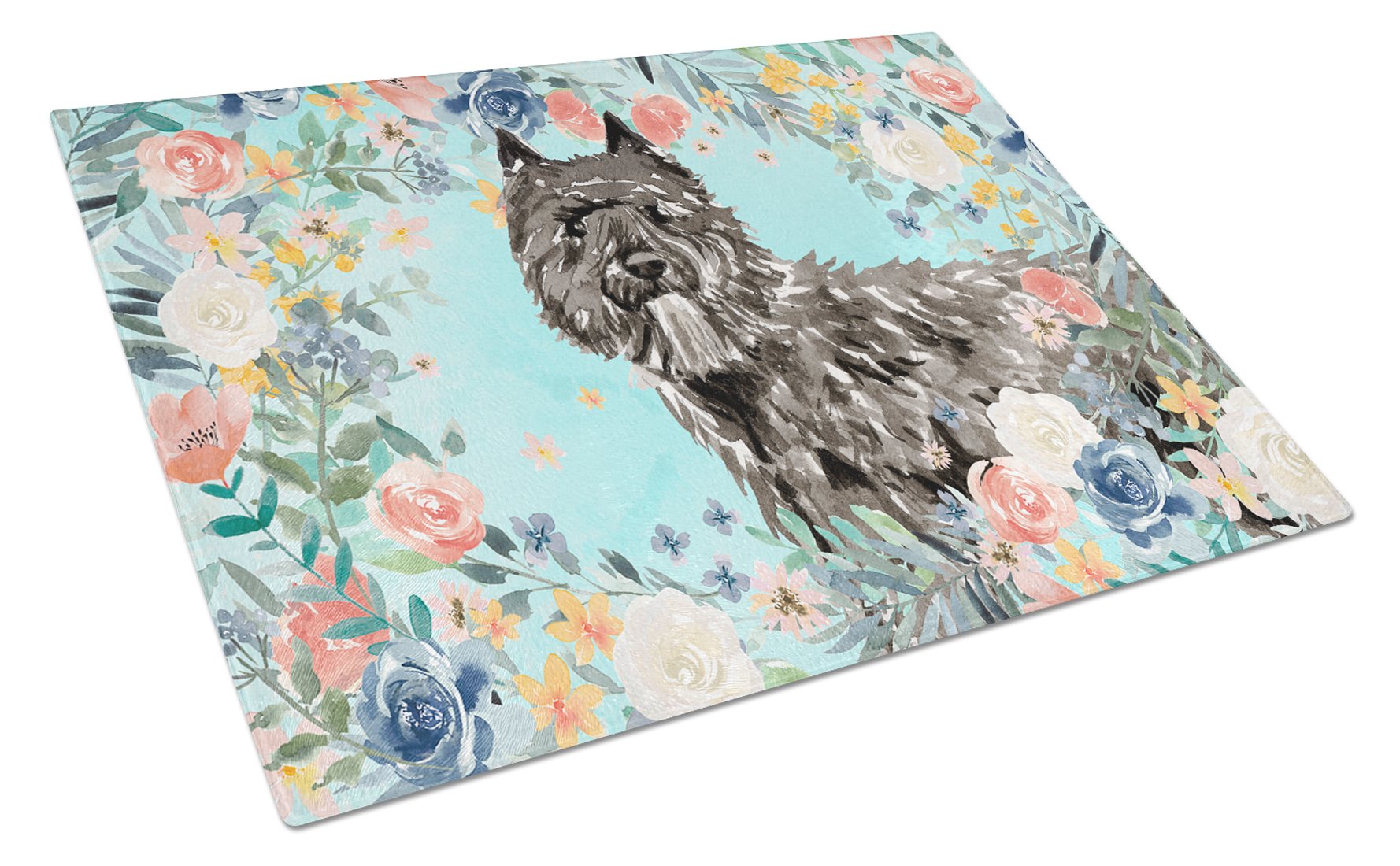 Bouvier des Flandres Cutting Board Tempered Glass Kitchen Cutting Surface, Heat Resistant Chopping, Non-Slip Feet, Food Prep & Serving