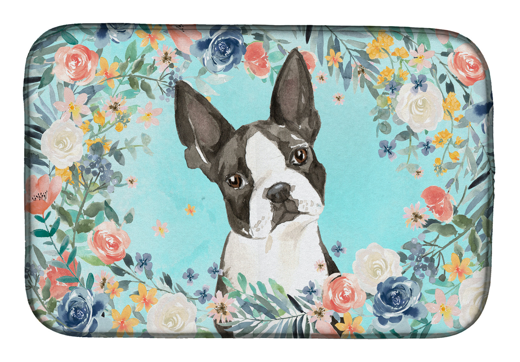Boston Terrier Dish Drying Mat Absorbent Dish Drying Mat Pad for Kitchen Counter Dish Drainer Mat for Countertop, 14 x 21", Multicolor