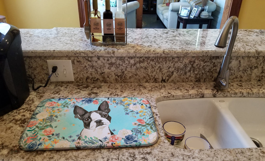 Boston Terrier Dish Drying Mat Absorbent Dish Drying Mat Pad for Kitchen Counter Dish Drainer Mat for Countertop, 14 x 21", Multicolor